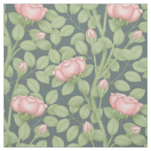Tissu Roses roses sur fond bleu ardoise (petite échelle)