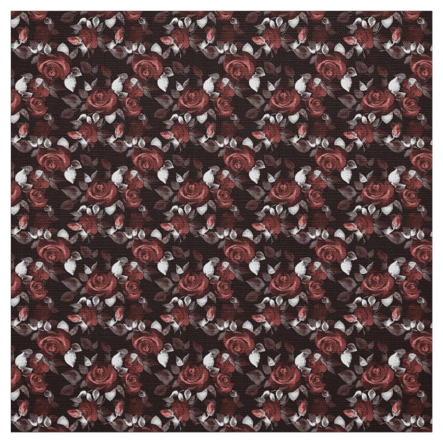 Tissu Roses rouges sur noir (Échantillon)