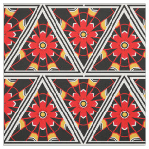 Tissu Rouge audacieux, noir et motif floral d'or