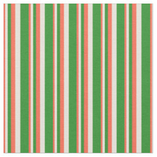 Tissu Rouge, Beige et Forêt Vert Lignes/Grandes Motif