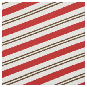 Tissu Rouge Blanc & Chocolat Brown Sucre de canne rayure
