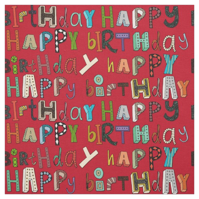Tissu rouge de joyeux anniversaire (Échantillon)