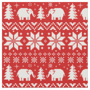 Tissu Rouge mignon de motif de Noël d'éléphants