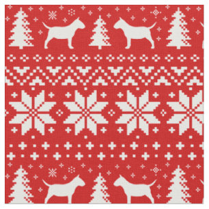 Tissu Rouge miniature de motif de Noël de bulls-terrier
