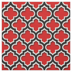 Tissu Rouge noir blanc Marocain Quatrefoil Motif #5DS