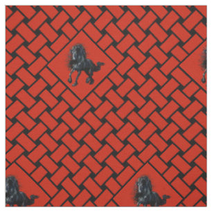 Tissu rouge/noir, diamant, cheval friésien 5"
