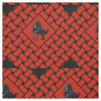 Tissu rouge/noir, diamant, cheval friésien 5"