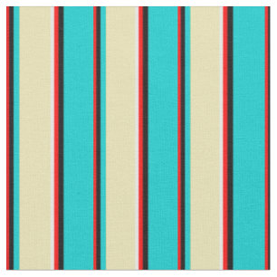 Tissu Rouge, Noir, Turquoise foncé, Tan & Blanc Motif