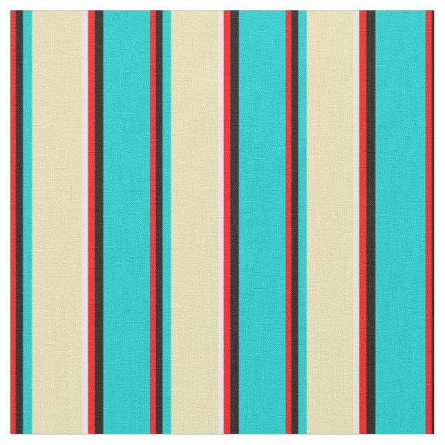 Tissu Rouge, Noir, Turquoise foncé, Tan & Blanc Motif (Fermer)