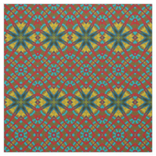 Tissu Rouge Turquoise Jaune moderne Ethnic Textile Triba