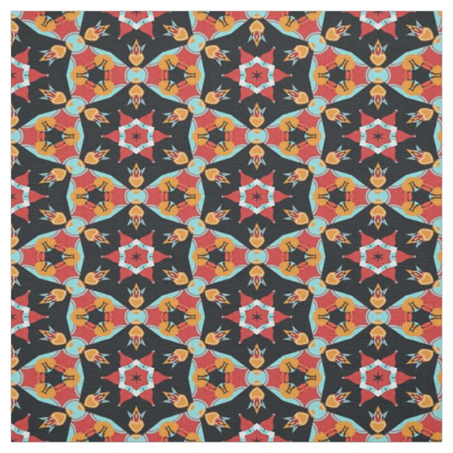 Tissu Rouge Turquoise jaune orange Mandala Star Motif (Échantillon)