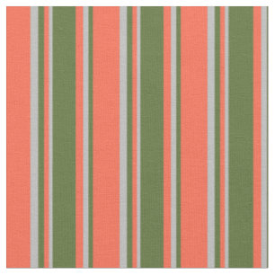 Tissu Rouge, vert foncé et rayures grises