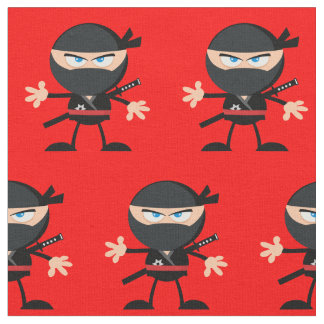 Tissu Rouge vif avec Ninjas