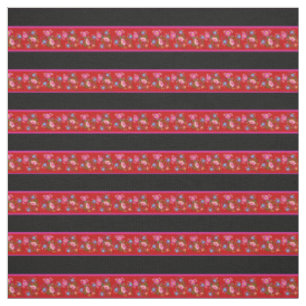 Tissu Rouge vif/noir, rayure rose, floral folklorique