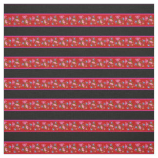 Tissu Rouge vif/noir, rayure rose, floral folklorique