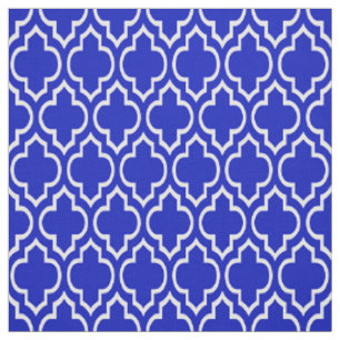 Tissu Royal Blue, White Moroccan Quatrefoil #7