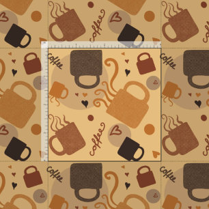 Tissu Rustic Coffee Love - Mug and Heart Motif