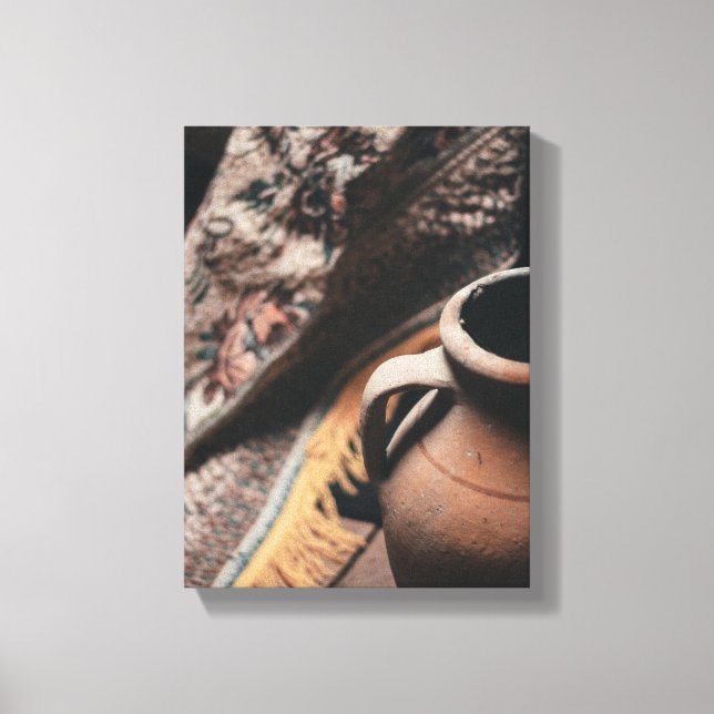 Tissu rustique et image de pot sur toile (Recto)