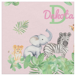 Tissu Safari Animaux de la jungle Monogramme vert b