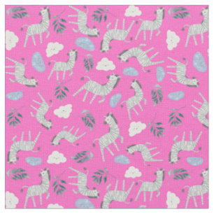 Tissu Safari motif coloré zèbre cheval jungle rose