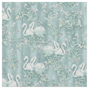 Tissu Sage Green Silk rideaux & Flamants roses fleurs