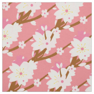Tissu Sakura rouge vif, fleurs de cerisiers japonais