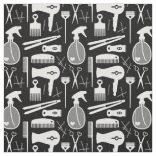 Tissu Salon Chic Rétro Noir et Blanc Outils