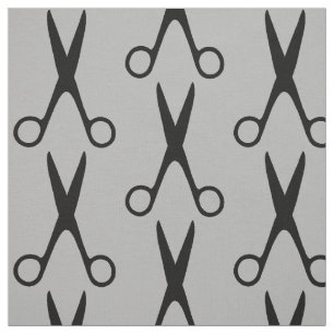 Tissu Salon de coiffure noir ciseaux gris motif