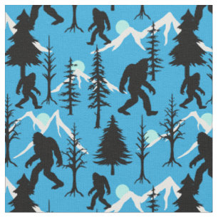Tissu Sasquatch d'hiver bleu et Motif des pins