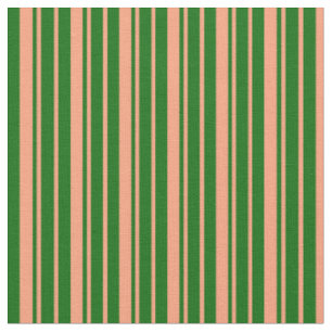 Tissu Saumon clair et Motif vert foncé des rayures