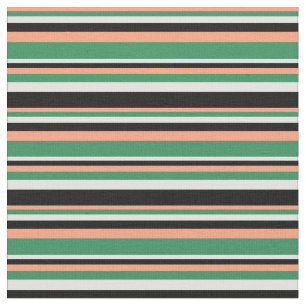 Tissu Saumon clair, Vert mer, Cyan clair et lignes noire