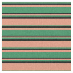 Tissu Saumon foncé, vert mer et lignes de couleur noire