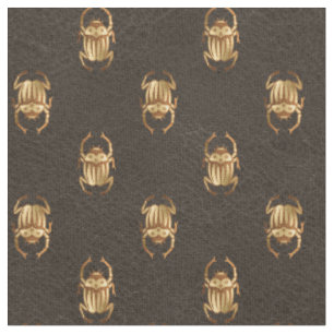 Tissu Scarab égyptien en or métallique sur le Brown