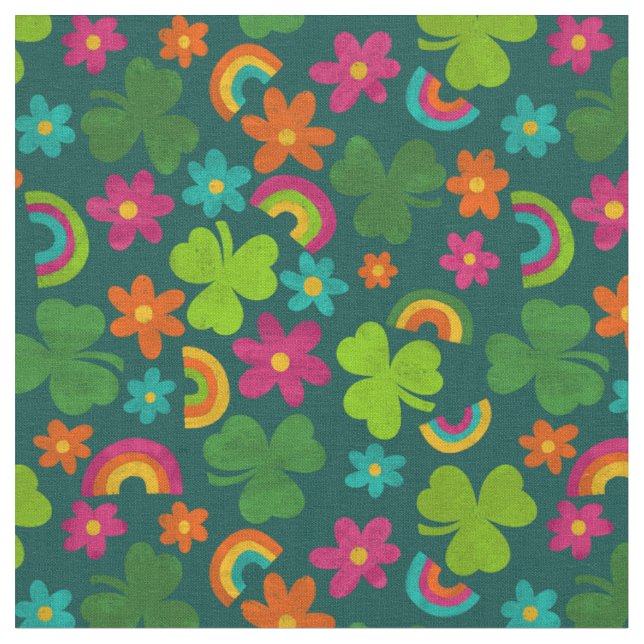 Tissu Shamrocks, fleurs et arcs-en-ciel Saint Patrick's  (Fermer)