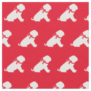 Tissu Shar Pei Chien Silhouette Animal Rouge