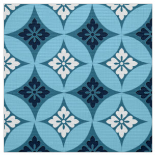 Tissu Shippo avec Motif Fleur, Bleu et Blanc