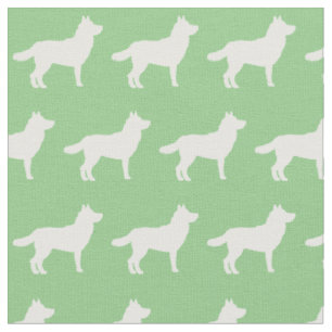 Tissu Sibérie Husky Chien Silhouette Animal Sage Vert