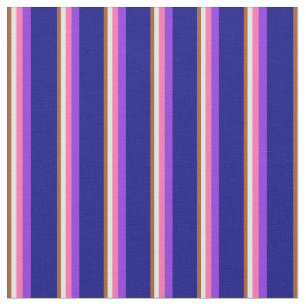 Tissu Sienne, Blanc, Rose Chaud, Violet & Lignes Bleues