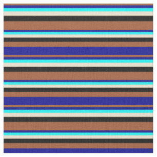 Tissu Sienne, Bleu foncé, Cyan, Beige & Noir