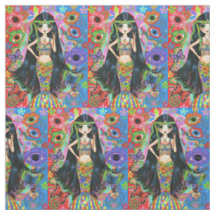 Tissu Signe de paix hippie psychédélique de sirène de