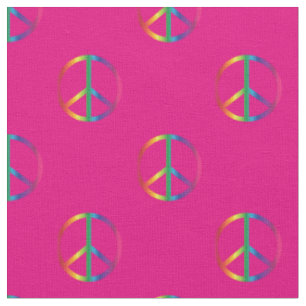 Tissu Signes de paix arc-en-ciel rose