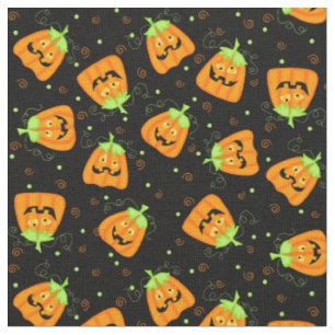 Tissu Silencieux Whimsy Citrouille d'Halloween sur noir