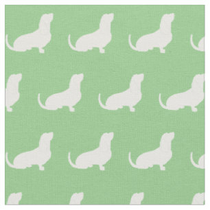 Tissu Silhouette de chien Basset Hound vert sauge
