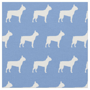 Tissu Silhouette de chien Terrier de Boston Bleu Clair