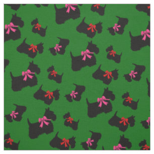 Tissu Silhouette de Terrier écossais noir, noeud rouge/r