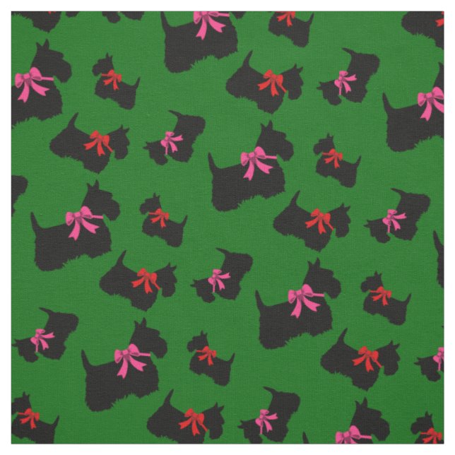 Tissu Silhouette de Terrier écossais noir, noeud rouge/r (Échantillon)