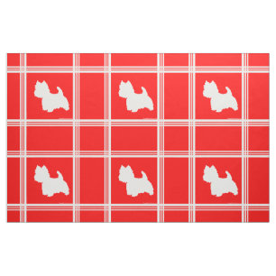 Tissu Silhouette de Westie sur fond rouge
