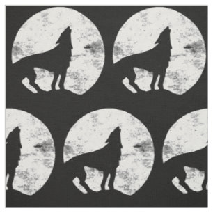 Tissu Silhouette d'un loup hurlant sur la lune