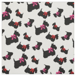 Tissu Silhouette noire écossaise Terrier, arc rouge/ros
