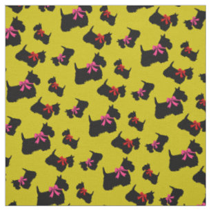 Tissu Silhouette noire écossaise Terrier, arc rouge/rose